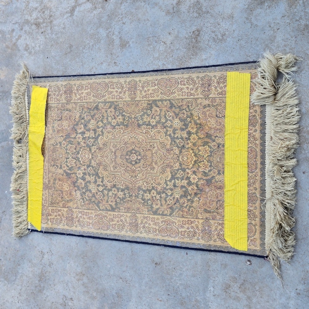 Vintage Navy Blue Medallion Accent Rug Ivory Cream Fringe Traditional Floral 2x3 - Picture 3 of 8